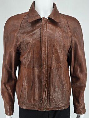 Vintage 1970s Ralph Edwards Ideal Zipper Full-Zip Brown Leather Jacket (Medium)